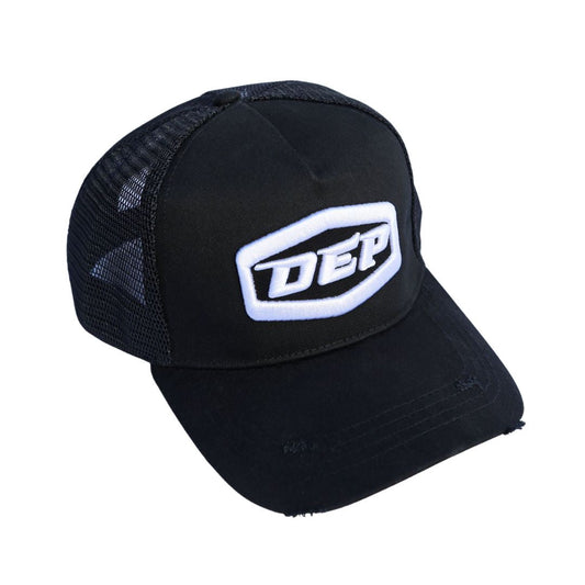 DEP BLACK RETRO LOGO TRUCKER HAT