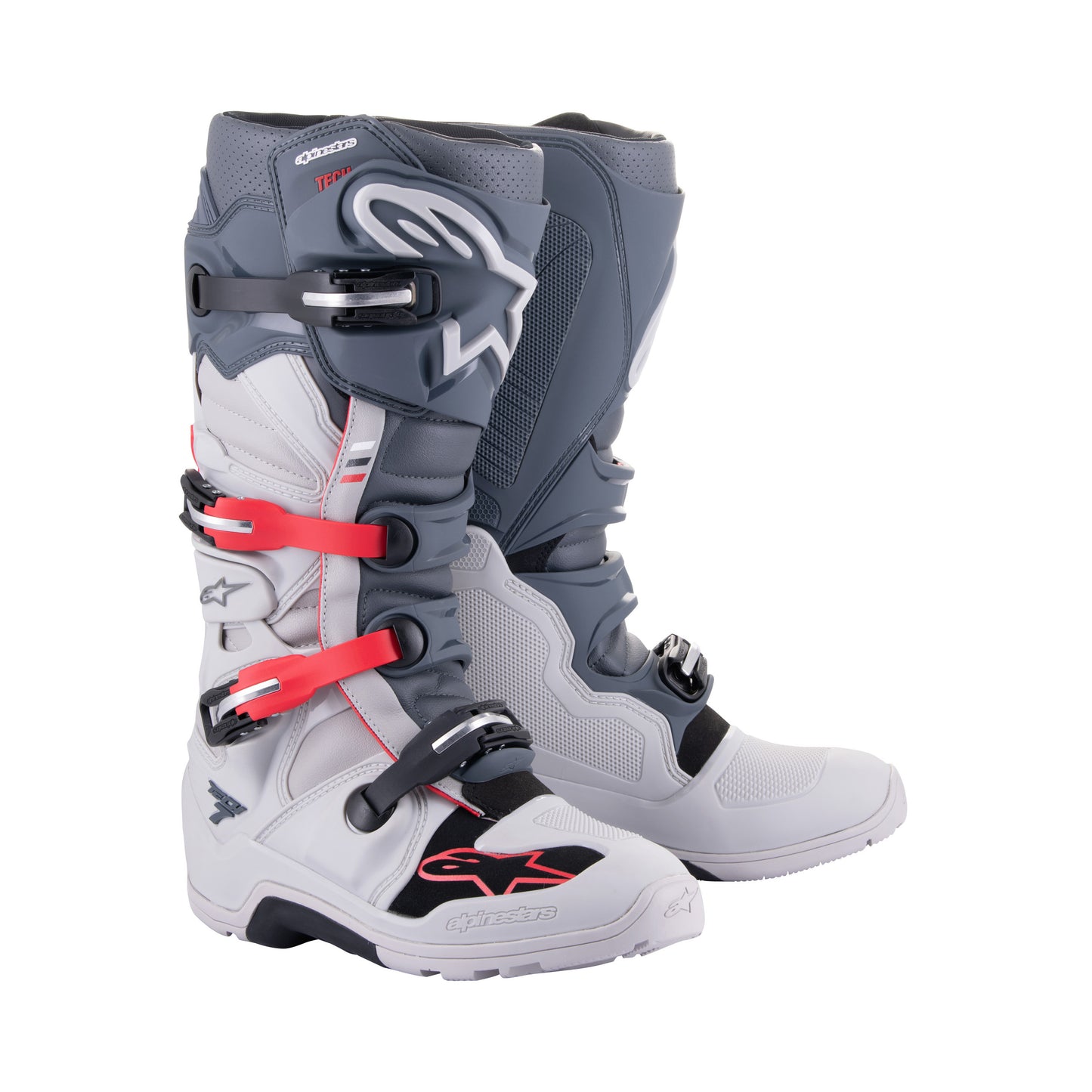 Alpinestars Tech 7 Enduro - Light Gray / Dark Gray / Bright Red - US 10 / EU 44.5