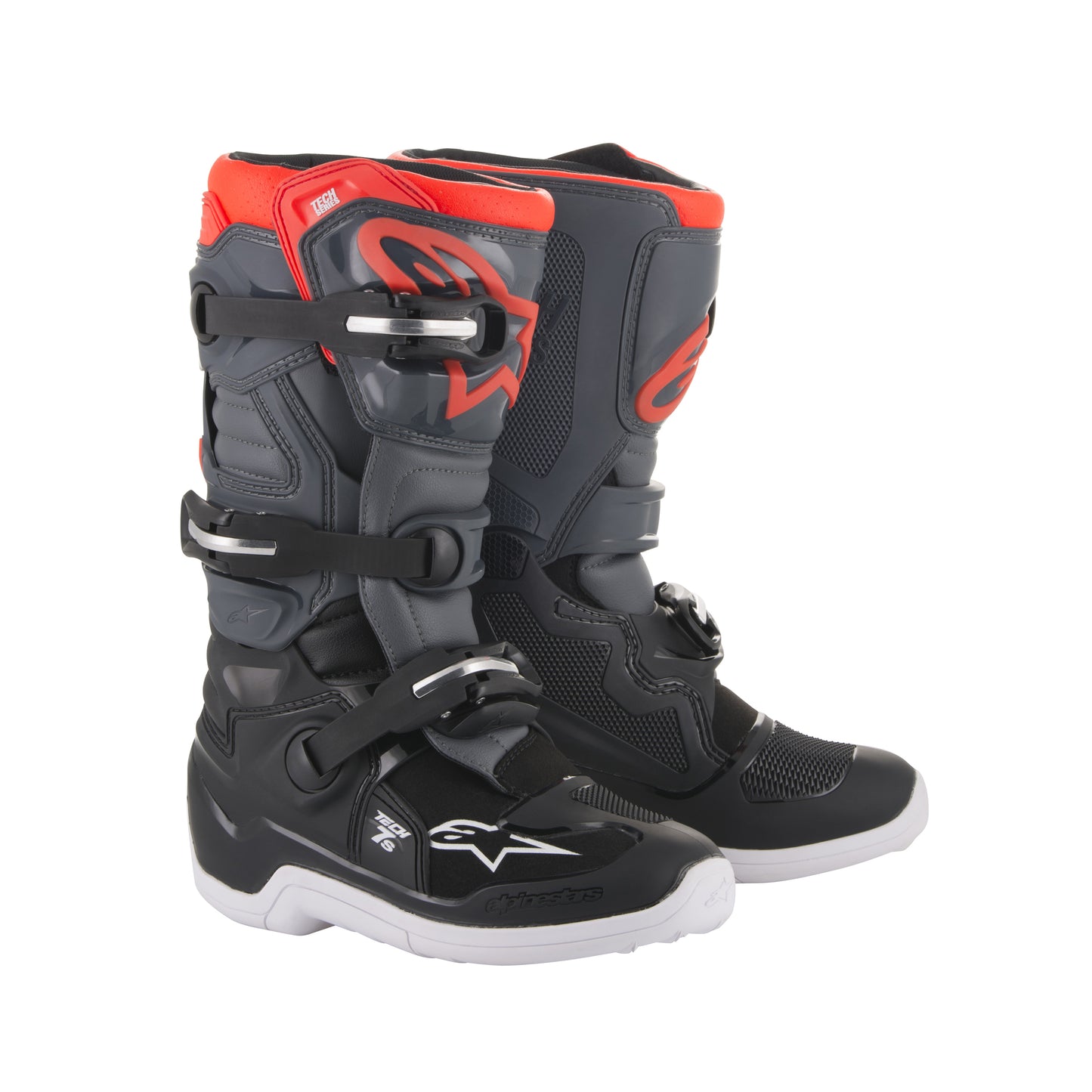 Alpinestars Tech 7S Youth - Black Dark Gray Red Fluo - US 2 / EU 34