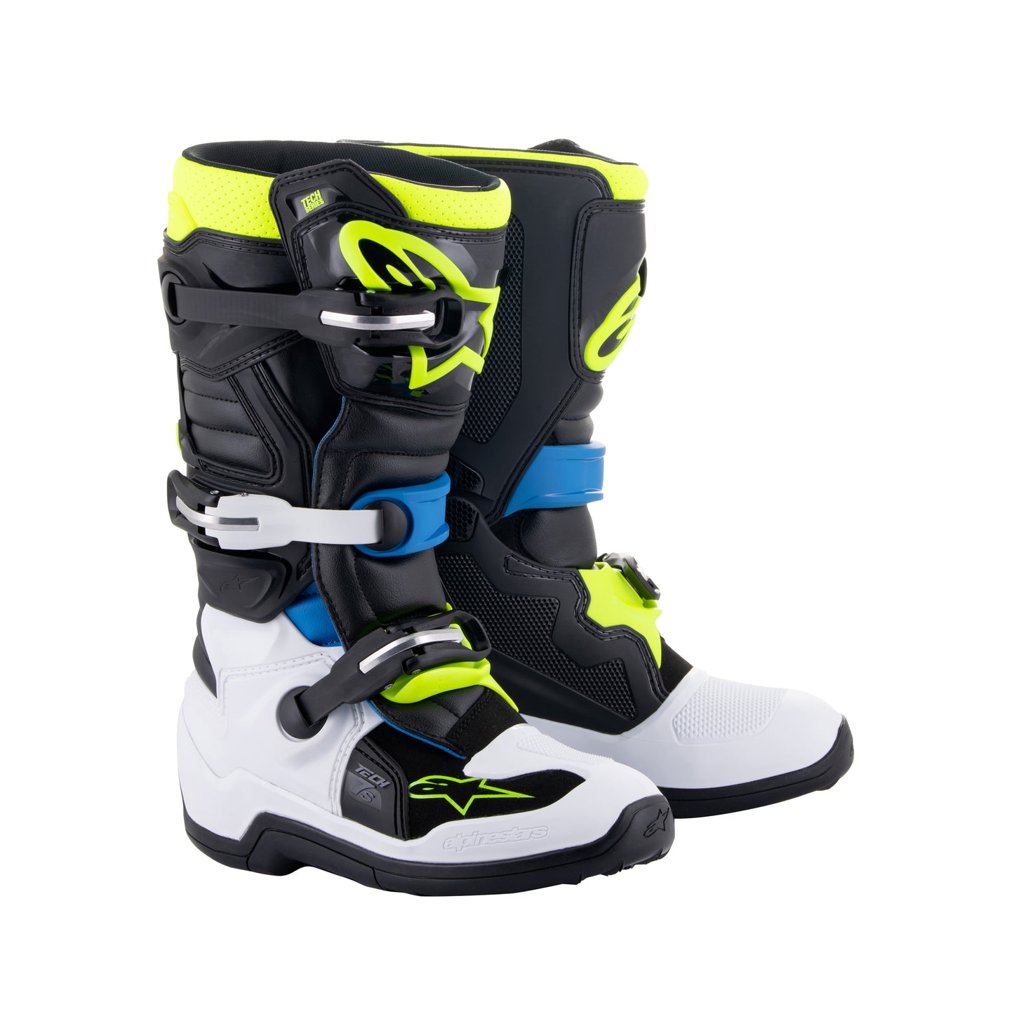 Alpinestars Tech 7S Youth - Black Enamel Blue Yellow Fluo - US 4 / EU 37