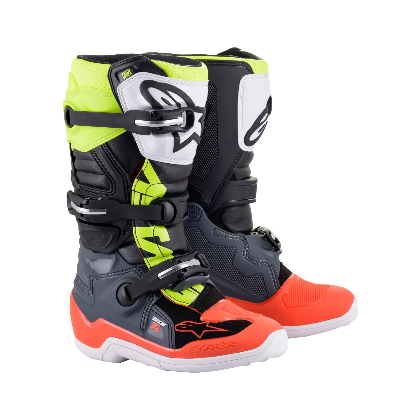 Alpinestars Tech 7S Youth - Dark Gray Red Fluo Yellow Fluo - US 2 / EU 34