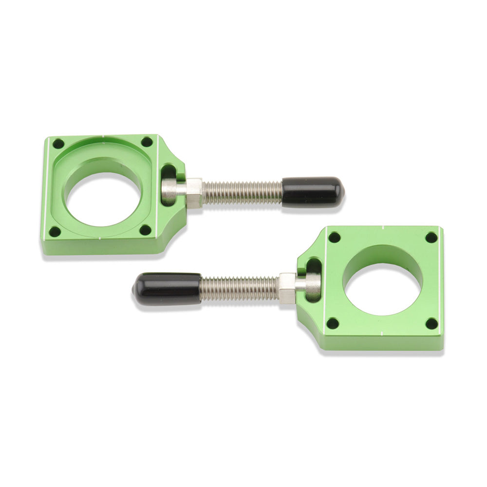 CHAIN ADJUSTER BLOCKS KAWASAKI KX125-250 04-08, KX250F 04-16, KX450F 06-15 GREEN