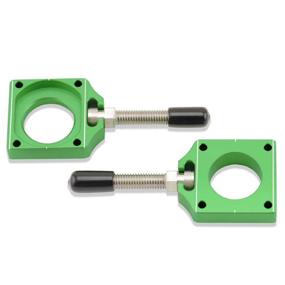 CHAIN ADJUSTER BLOCKS KAWASAKI KX250F 17-23, KX450F 16-23 GREEN