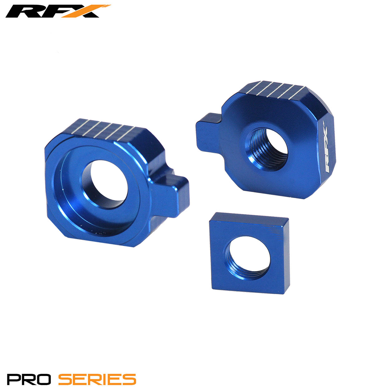 RFX Pro Rear Axle Adjuster Blocks (Blue) Sherco SE-R125 18-23 250/350 14-23 SEF-R250-450 10-23