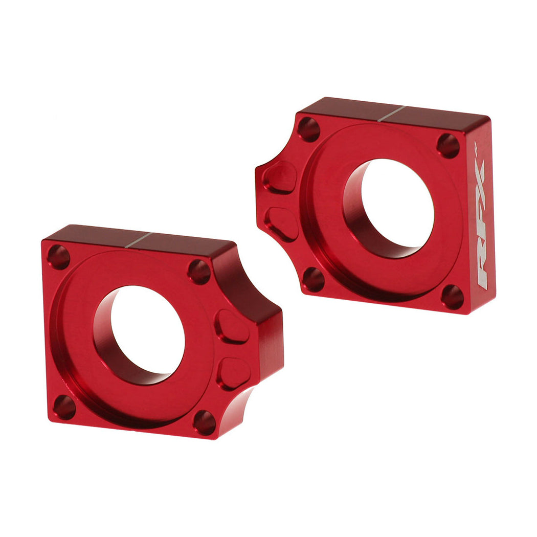 RFX Pro Rear Axle Adjuster Blocks (Red) Fantic XX/XE 22-24 Yamaha YZ125/250 09-24 YZF250/450 09-13