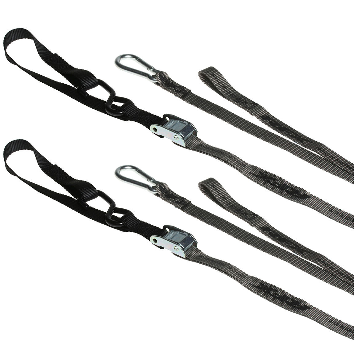 RFX Race Series 1.0 Tie Downs (Grey/Black) with extra loop and carabiner clip