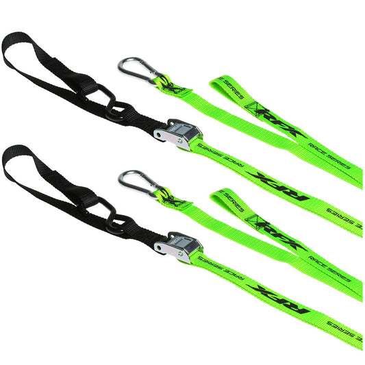 RFX Race Series 1.0 Tie Downs (Hi-Viz/Black) with extra loop and carabiner clip