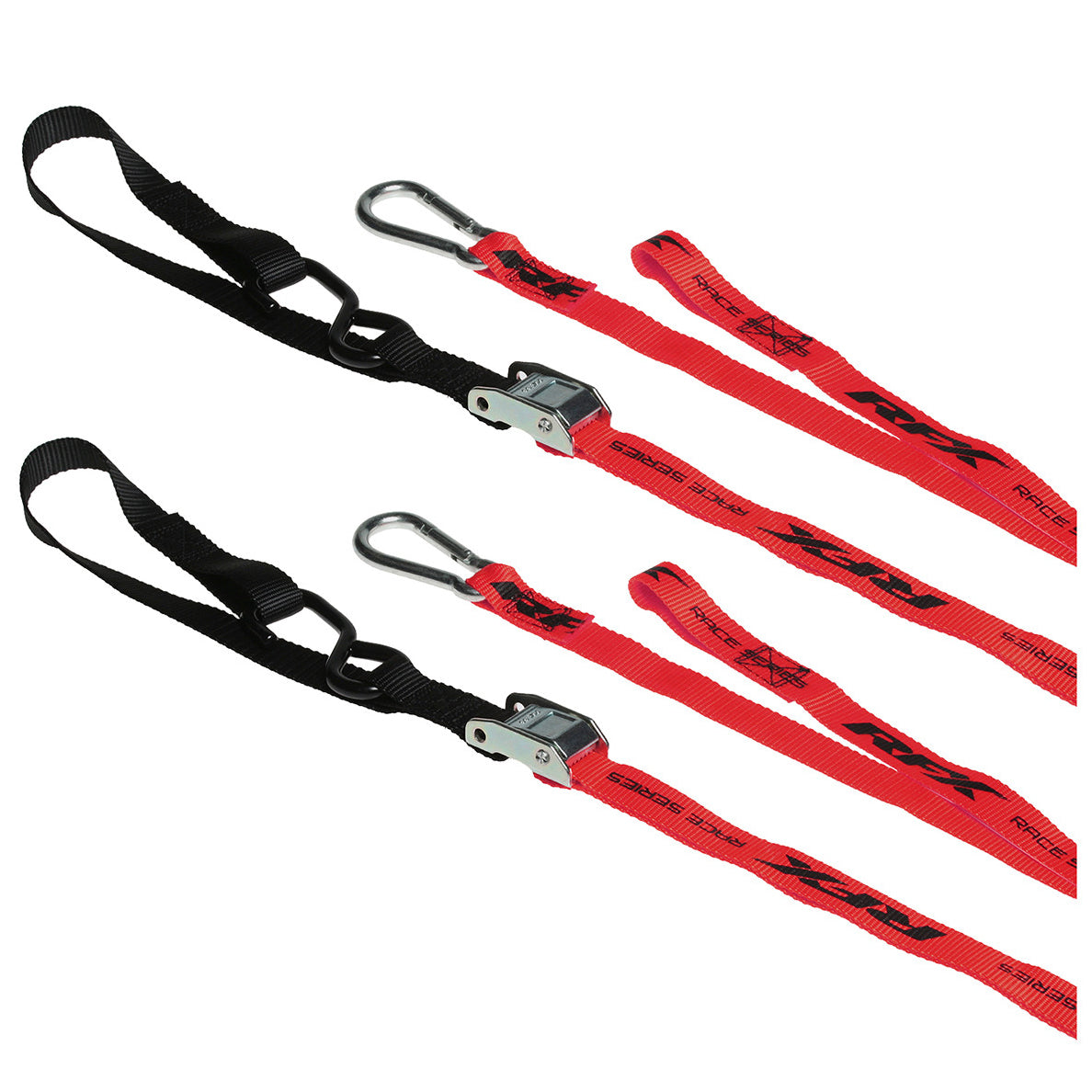 RFX Race Series 1.0 Tie Downs (Red/Black) with extra loop and carabiner clip