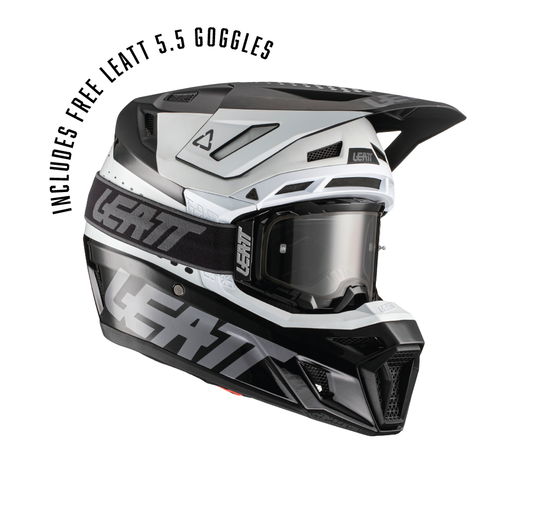 HELMET MOTO 8.5 V22 BLACK/WHITE MEDIUM (57-58CM) INCLUDES 5.5 GOGGLE + HELMET BAG