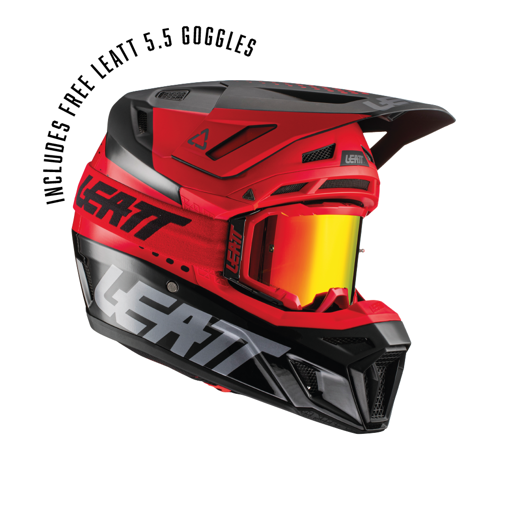 HELMET MOTO 8.5 V22 RED X-SMALL (53-54CM) INCLUDES 5.5 GOGGLE + HELMET BAG