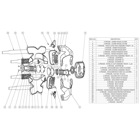 KNEE BRACE BOLT KIT X-FRAME PAIR