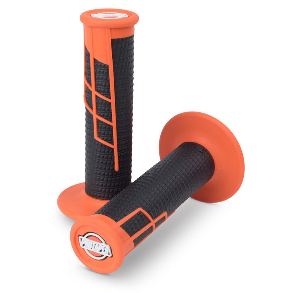 HANDLEBAR GRIP CLAMP ON HALF WAFFLE ORANGE/BLACK