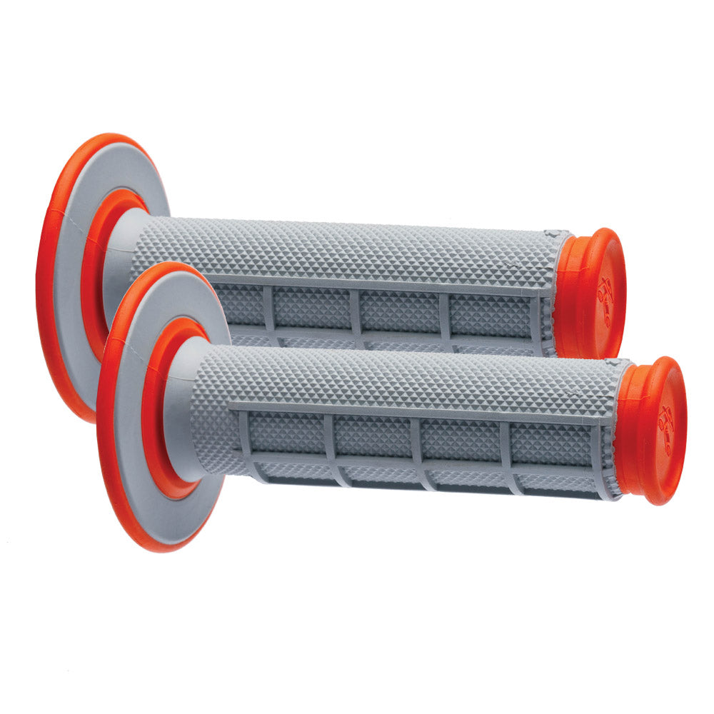 HANDLEBAR GRIP MX DUAL COMPOUND 1/2 WAFFLE GREY/ORANGE