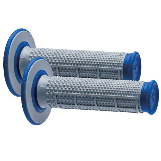 HANDLEBAR GRIP MX DUAL COMPOUND TAPERED 1/2 WAFFLE GREY/BLUE