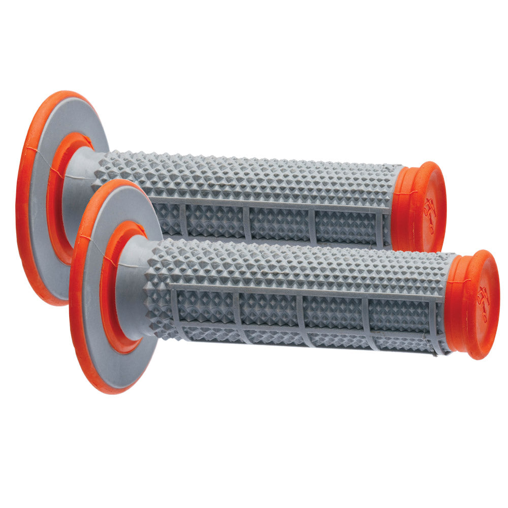 HANDLEBAR GRIP MX DUAL COMPOUND TAPERED 1/2 WAFFLE GREY/ORANGE