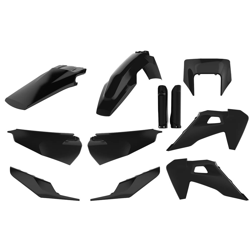 BOX KIT HUSQVARNA TE150-300, FE250-501 20-23 (INC FORK GUARDS) BLACK