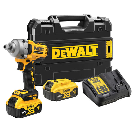 Dewalt DCF892P2T 18V XR Brushless Impact Wrench 1/2" Detent Pin (2 x 5.0Ah Batteries) in TSTAK Box