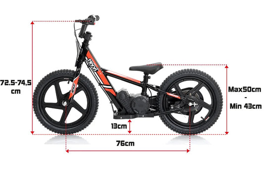 Revvi 16" Kids Electric Powered Balance Motocross 5+ years 250w All Colours