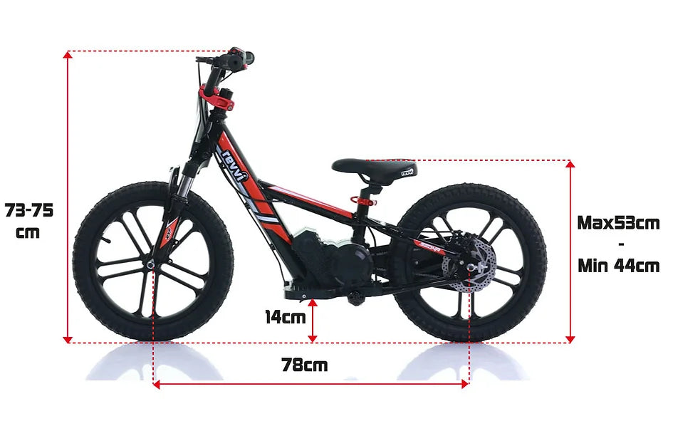 Revvi 16" Plus Kids Electric Powered Balance Motocross 5+ years 250w All Colour