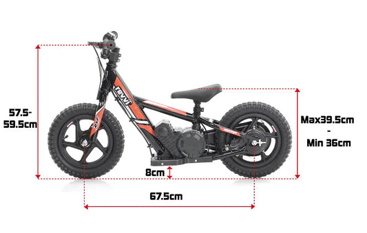 Revvi 12" Kids Electric Powered Balance Motocross 2-6 years 100w - All Colours